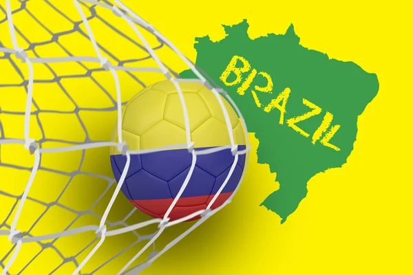 Composite image of football in colombia colours at back of net — Stock Photo, Image