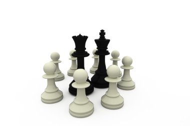 Black king and queen surrounded by white pieces clipart