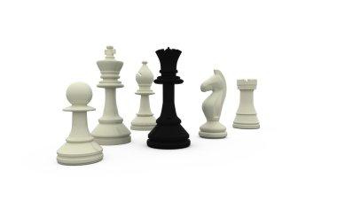 Black queen standing with white pieces clipart