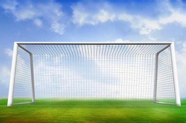 Football and goal under blue sky clipart