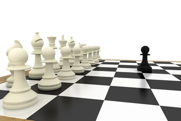 Black pawn facing white pieces — Stock Photo, Image