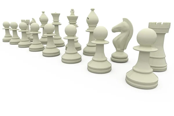 Bílé šachové figurky v řadě — Stock fotografie
