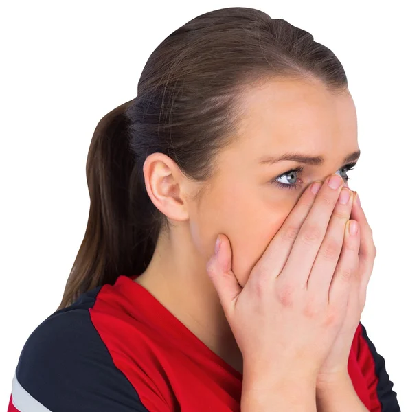 Nervöser Fußballfan in Rot — Stockfoto