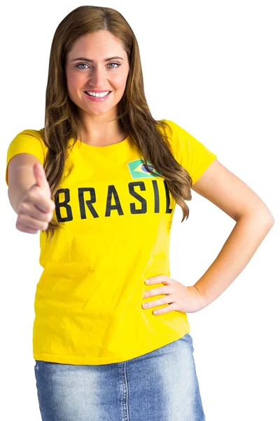 Pretty football fan in brasil t-shirt — Stock Photo, Image