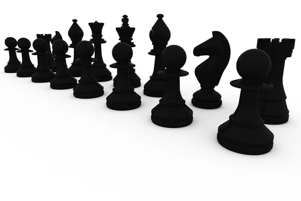 Pezzi di scacchi neri di fila — Foto Stock