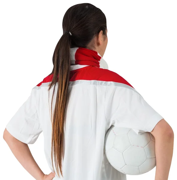Ventilador de futebol em branco segurando bola — Fotografia de Stock