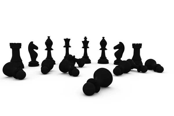 Black chess pieces fallen and standing — Stock Photo, Image