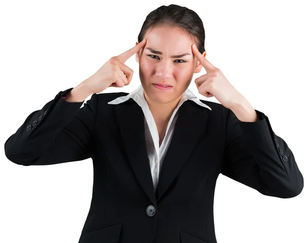 Stressade affärskvinna med händerna på hennes huvud — Stockfoto