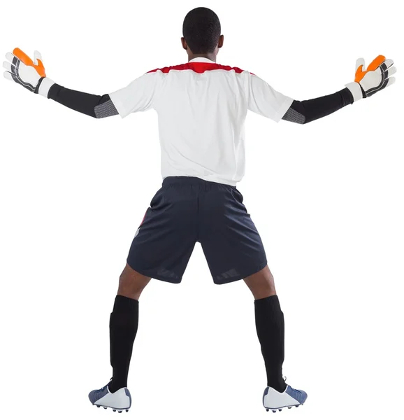 Goalkeeper in white ready to save — Stock Photo, Image