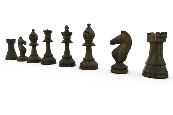 Černé šachové figurky v řadě — Stock fotografie