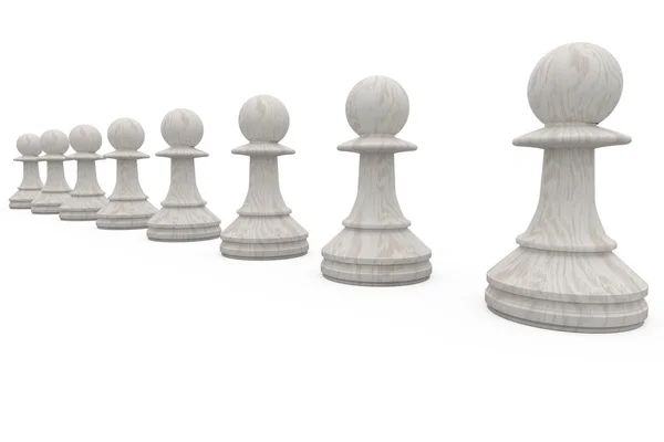 Witte pionnen in een rij — Stockfoto