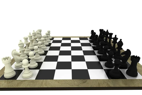 Black and white chess pieces on board — Stock Photo, Image
