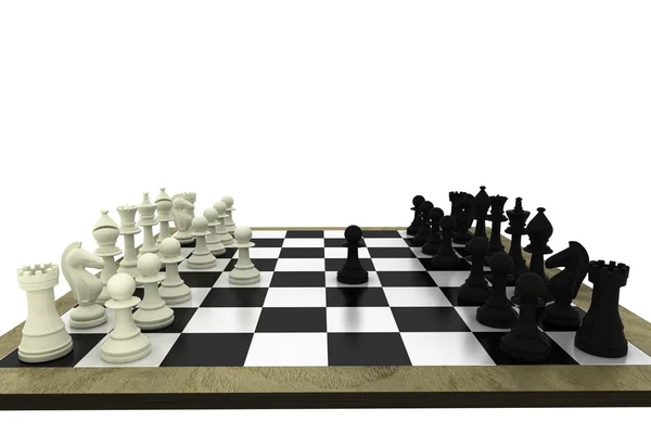 Black and white chess pieces on board — Stock Photo, Image