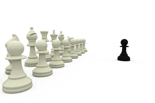 Black pawn facing white pieces — Stock Photo, Image