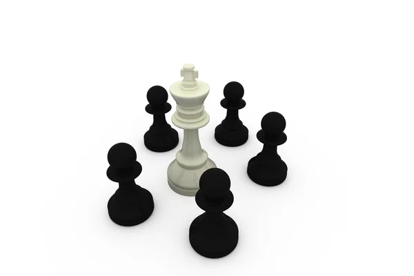 White king surrounded by black pawns — Stock Photo, Image