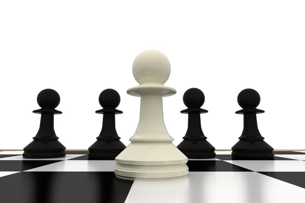 White pawn standing with black pawns — Stock Photo, Image