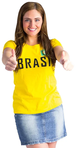 Pretty football fan in brasil t-shirt — Stock Photo, Image