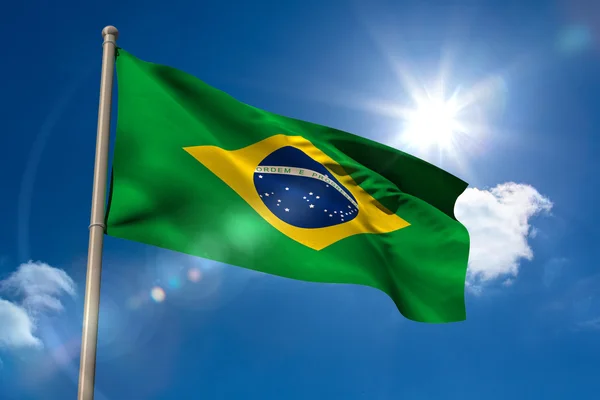 Brazil national flag on flagpole — Stock Photo, Image