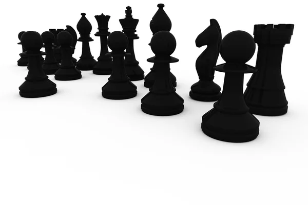 Black chess pieces in a row — Stock Photo, Image