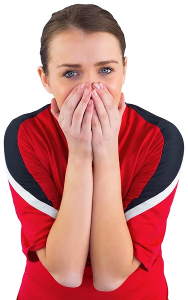 Nervöser Fußballfan in Rot — Stockfoto