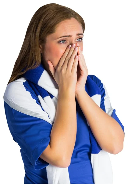 Pretty football fan looking nervous — Stock Photo, Image