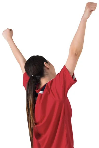 Excited asian football fan cheering — Stock Photo, Image