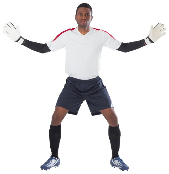 Goalkeeper in white ready to save — Stock Photo, Image