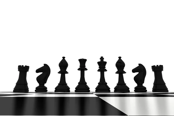 Černé šachové figurky na palubě — Stock fotografie