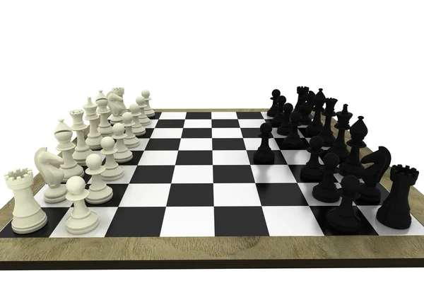 Black and white chess pieces on board — Stock Photo, Image