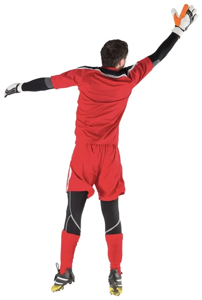 Fit goal keeper jumping up — Stock Photo, Image