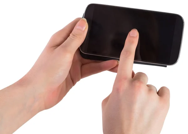 Hands holding smartphone showing screen — Stock Photo, Image