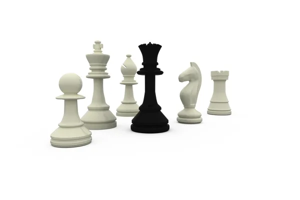 Black queen standing with white pieces — Stock Photo, Image