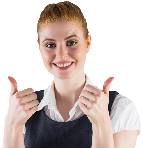 Redhead businesswoman showing thumbs up — Stock Photo, Image