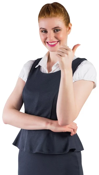 Rödhårig affärskvinna visar tummen — Stockfoto