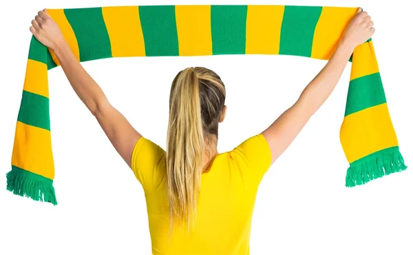 Pretty football fan in brasil t-shirt — Stock Photo, Image