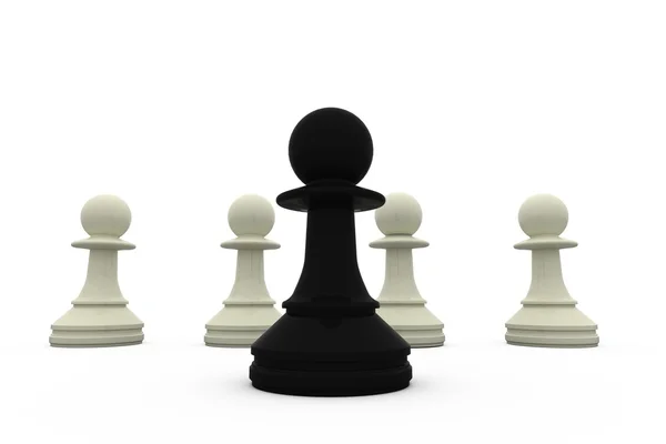 Black pawn standing in front of white pawns — Stock Photo, Image