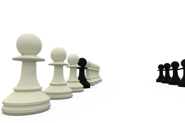 Black pawn spy standing with white pieces — Stock Photo, Image