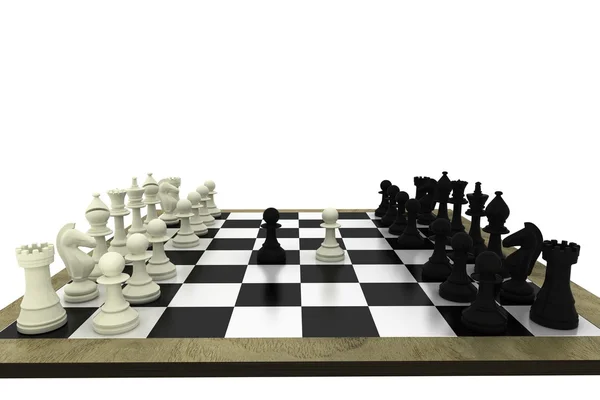 Peças de xadrez em preto e branco a bordo — Fotografia de Stock