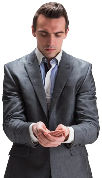 Businessman presenting with hands — Stock Photo, Image
