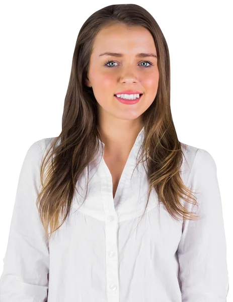 Smiling young woman in white shirt — Stock Photo, Image