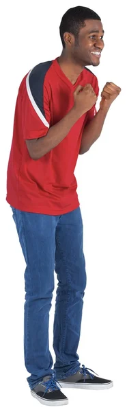 Excited handsome football fan cheering — Stock Photo, Image