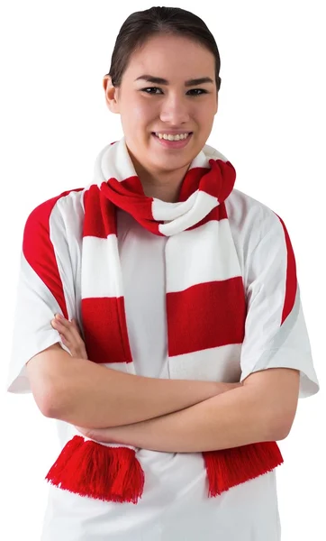 Fußballfan in Weiß mit Schal — Stockfoto