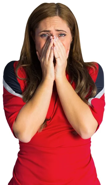 Pretty football fan looking nervous — Stock Photo, Image