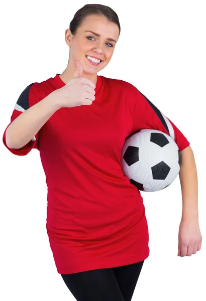 穿红衣服的漂亮足球迷 — 图库照片