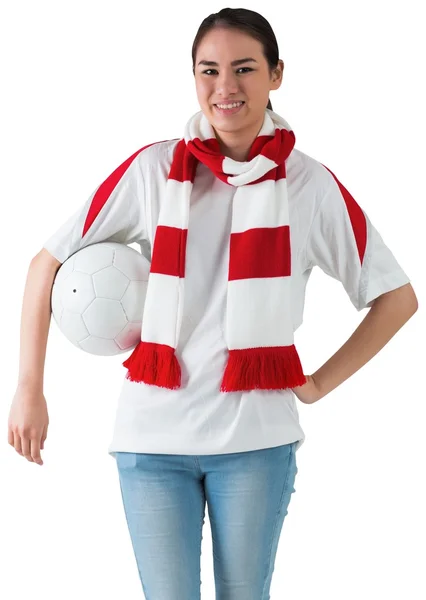 Fußballfan in Weiß mit Schal — Stockfoto