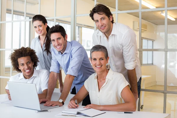 Workers using laptop — Stock Photo, Image