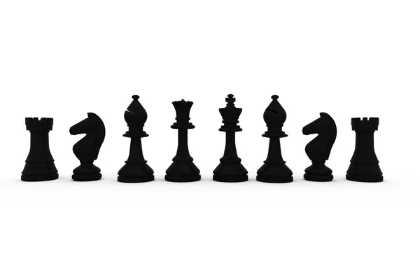 Svarta schackpjäser i rad — Stockfoto