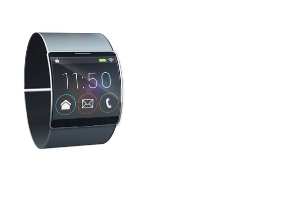 Futuristic black wrist watch with app menu — Stock Photo, Image