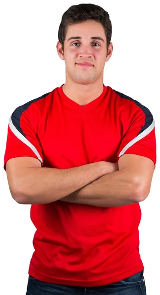 Handsome football fan in red jersey — Stock Photo, Image