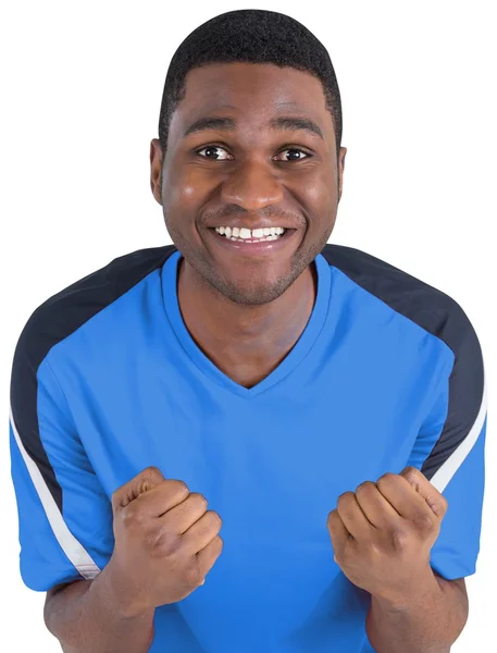 Fußballfan im blauen Trikot — Stockfoto